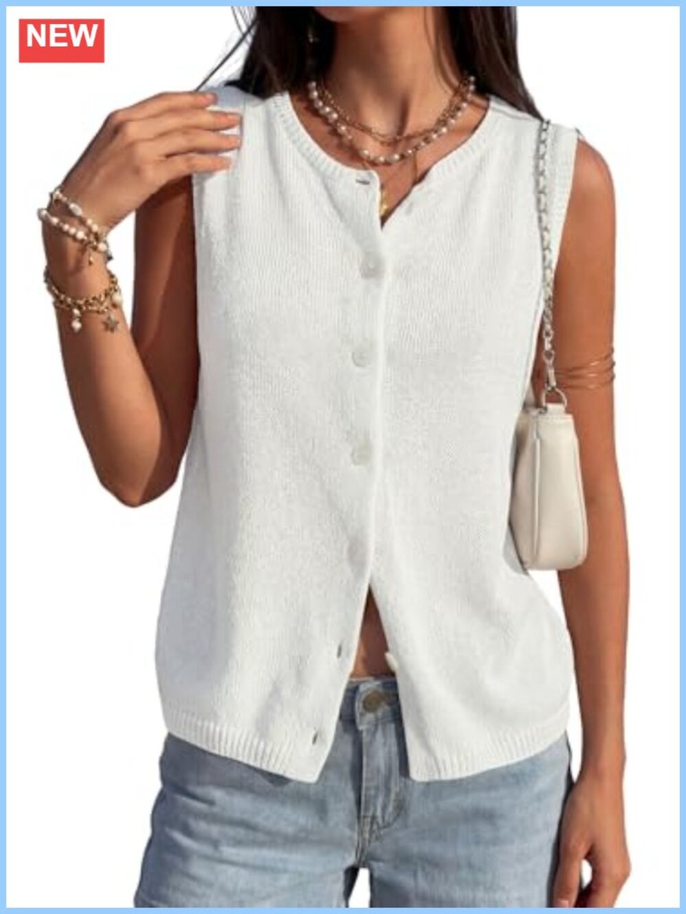 Women's Button Up Sweater Vest Sleeveless Crew Neck Viscose